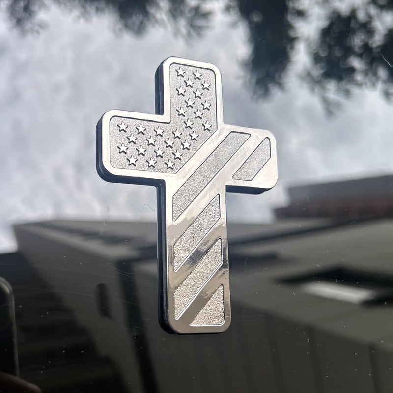 LWQLZY Cross Christian Car Emblem – Patriotic USA Flag Zinc Alloy 3D Badge with 3M Adhesive – Cross Decal for Car, Truck, Window, Door, Toolbox, or Home Decor (Black Nickel) - Image 3